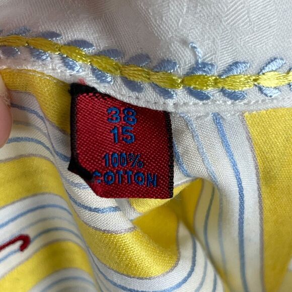Robert Graham Embroidered Shirt Mens Small Yellow Striped Button Down Flip Cuff - Picture 13 of 16